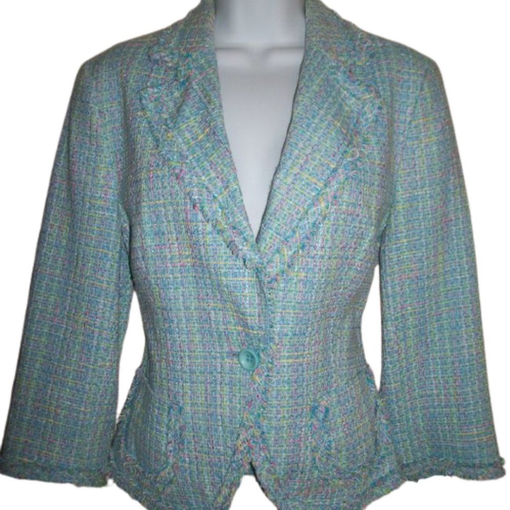 Zara Blue Boucle Tweed Jacket Blazer Fits Size Small